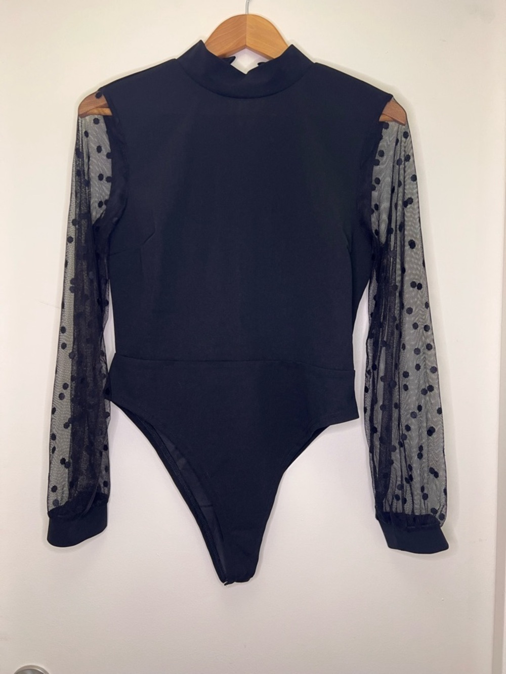 Sheer Polka Dot Mesh Bodysuit 🖤 Boohoo Night Out Top Mock Neck US 8